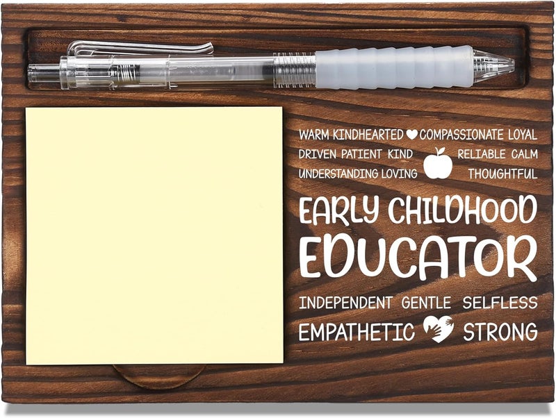 FTONENI Early Childhood Educator Appreciation Gifts, Thank You Gift for Preschool Teacher, Office Decor for Early Childhood Educator, Sticky Note Holder Wooden Notepad & Pen Holder 6.5" x 4.7" - FTA243 - Image 1